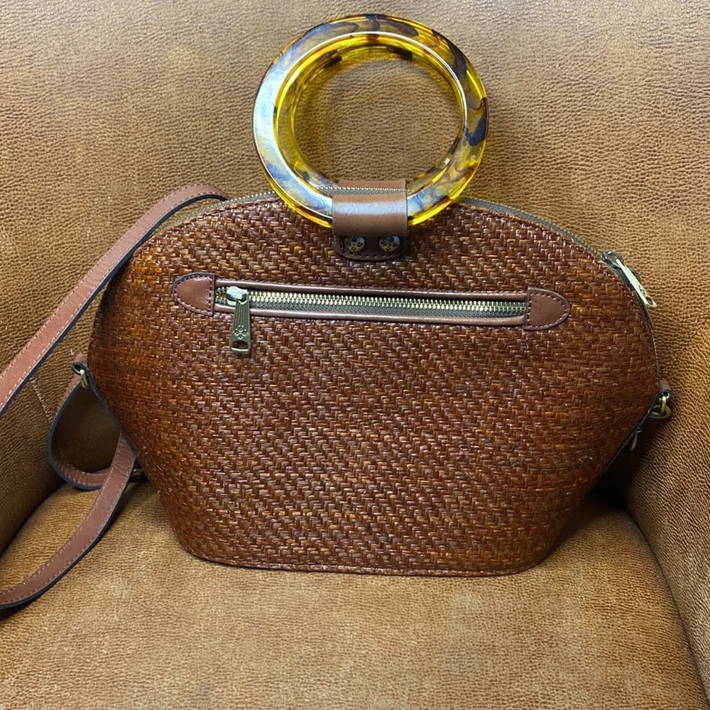 Patricia Nash Brown Woven Dome Bag with Tortoiseshell Ring Handles